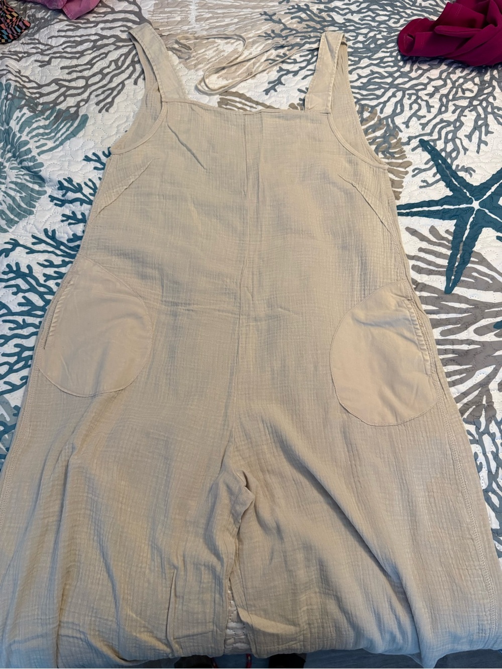 Zenana Outfitters Cream Wide-Leg Jumpsuit with Patch Pockets